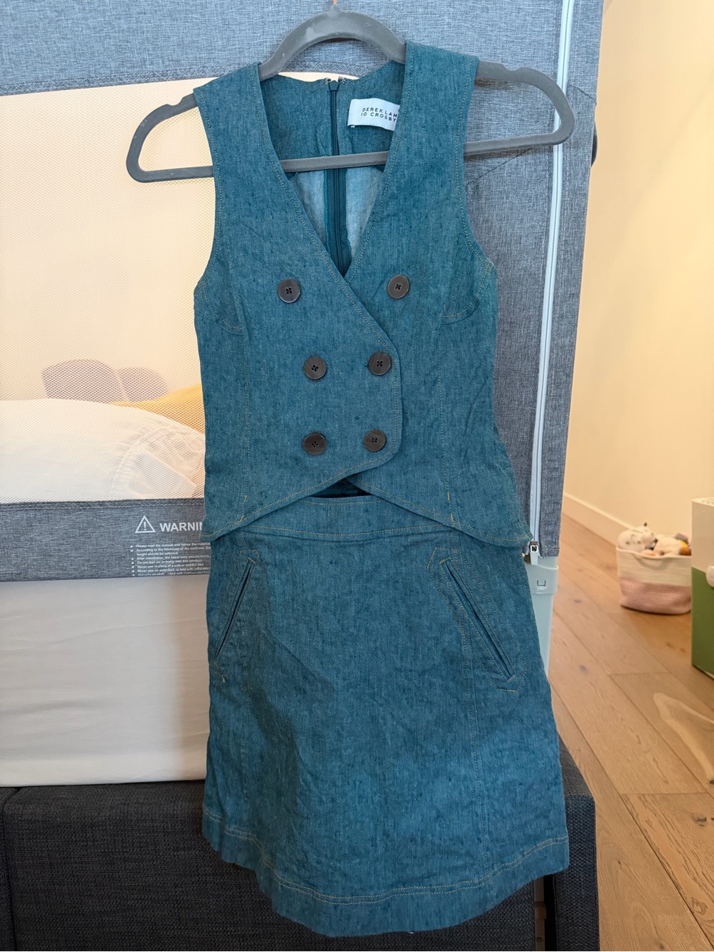 Derek Lam Teal Denim Double-Breasted Mini Dress